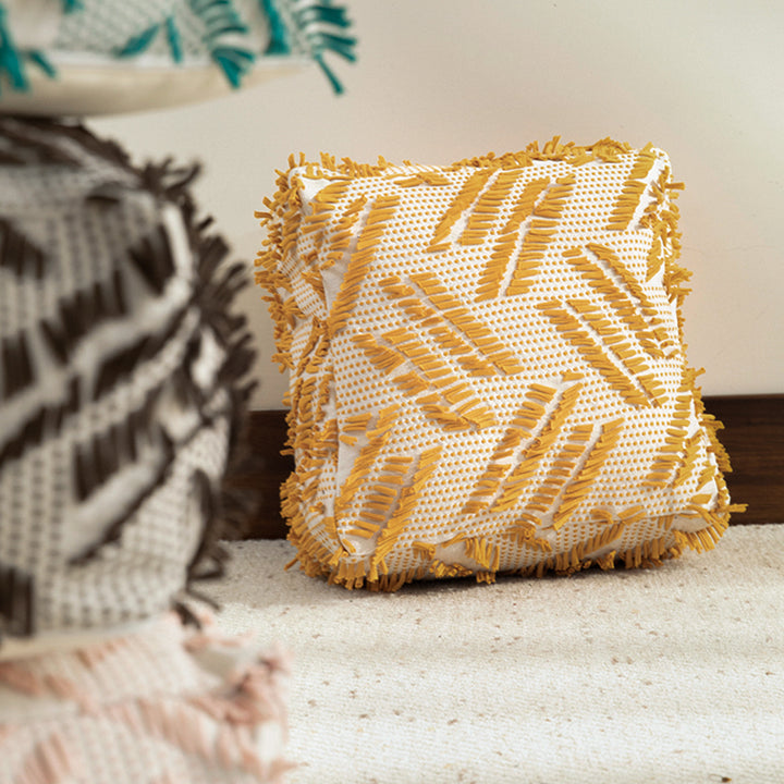 Boho-Pouf Bodenkissen mit strukturierter Fransenoberfläche