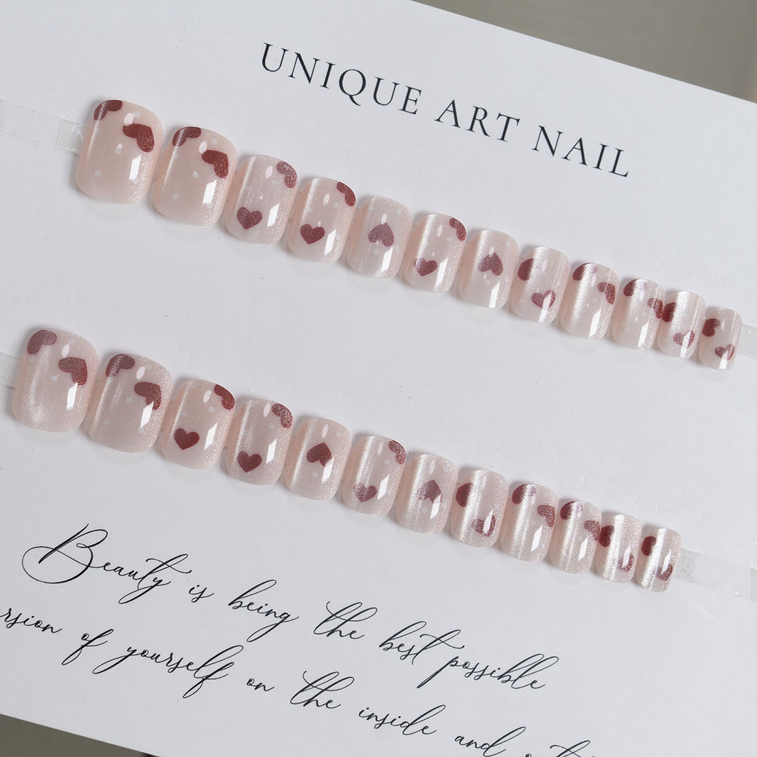 Herz-verzierte Glitter Press-On Nägel