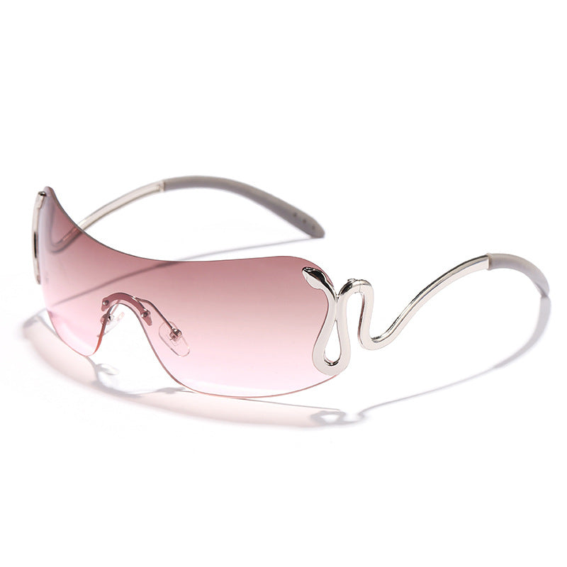 Damen modische futuristische Sonnenbrille mit geschwungenem Rahmen Karnz
