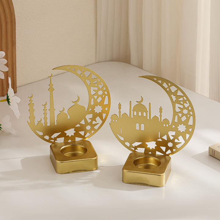 Crescent Silhouette Moschee Teelichtlaterne mit filigranem Metallfuß Karnz