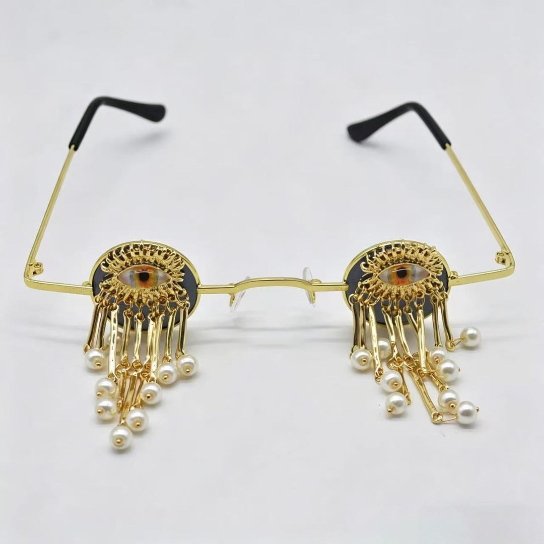 Damen exklusive Designer-Sonnenbrille mit auffälligen Perlenanhängern Karnz