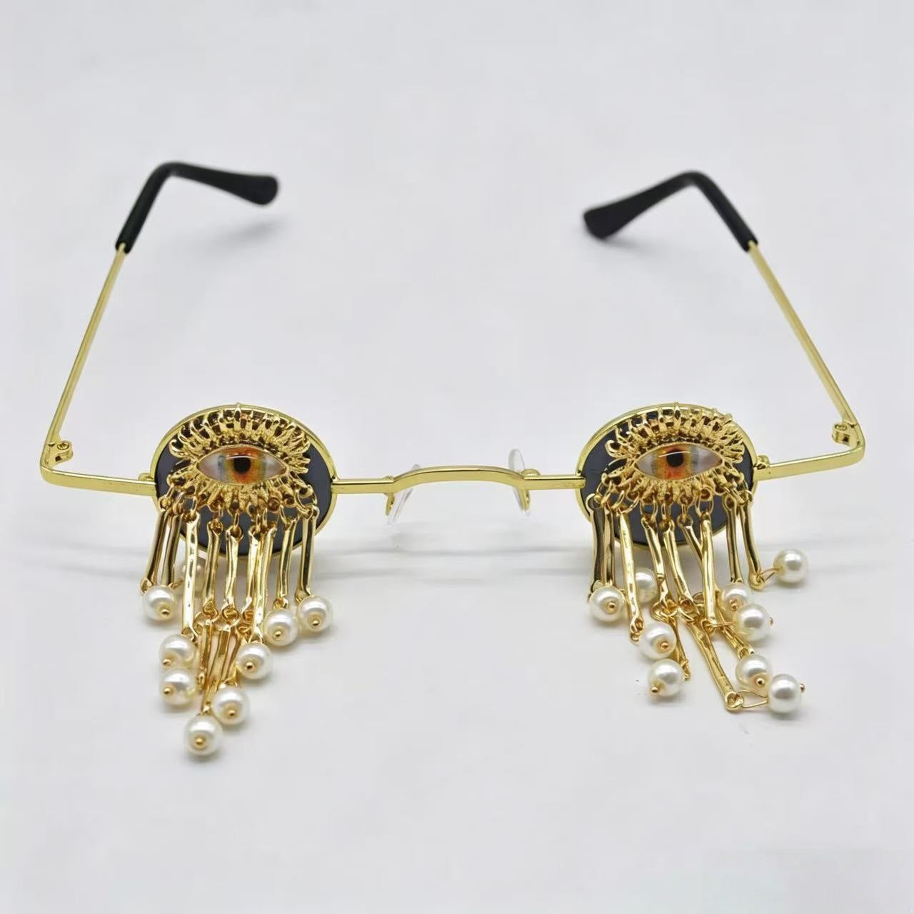 Damen exklusive Designer-Sonnenbrille mit auffälligen Perlenanhängern Karnz