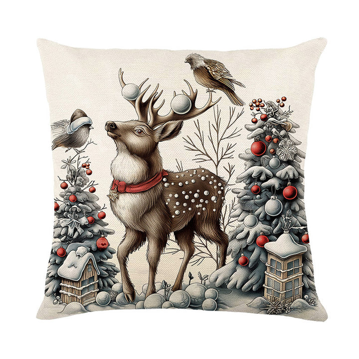 Urlaubsfestliche Leinenmischung Quadratische Kissenbezug mit Schneemann und Winterlandschaft Druck