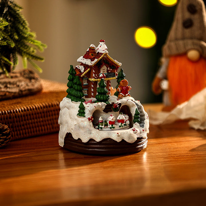 Beleuchtete Weihnachtsdorf-Szene mit winterlichem Design Karnz