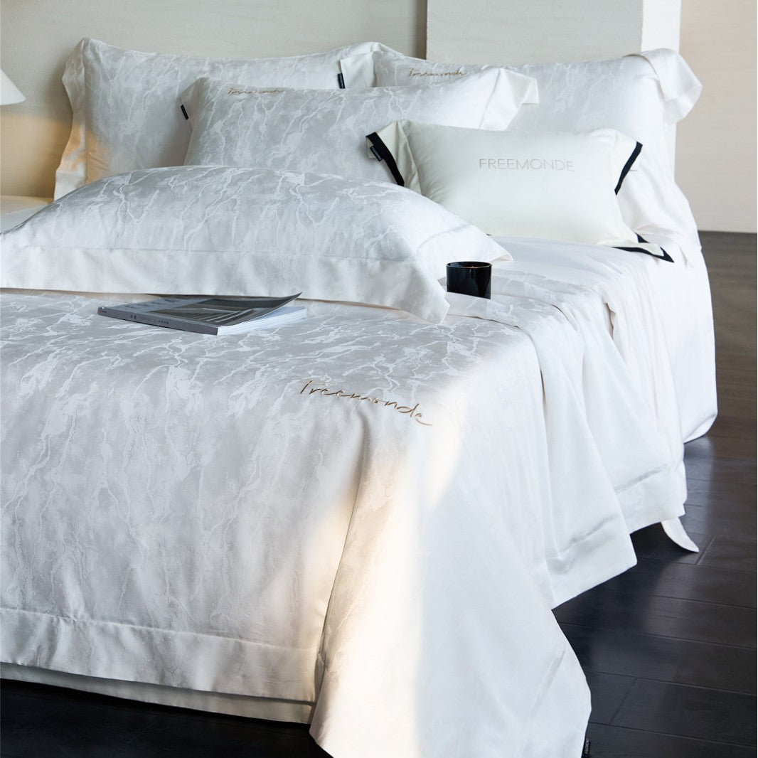 Luxus Jacquard Satin-Back Bettbezug Bettwäsche Set mit Euro- und Oxford-Kissenbezügen