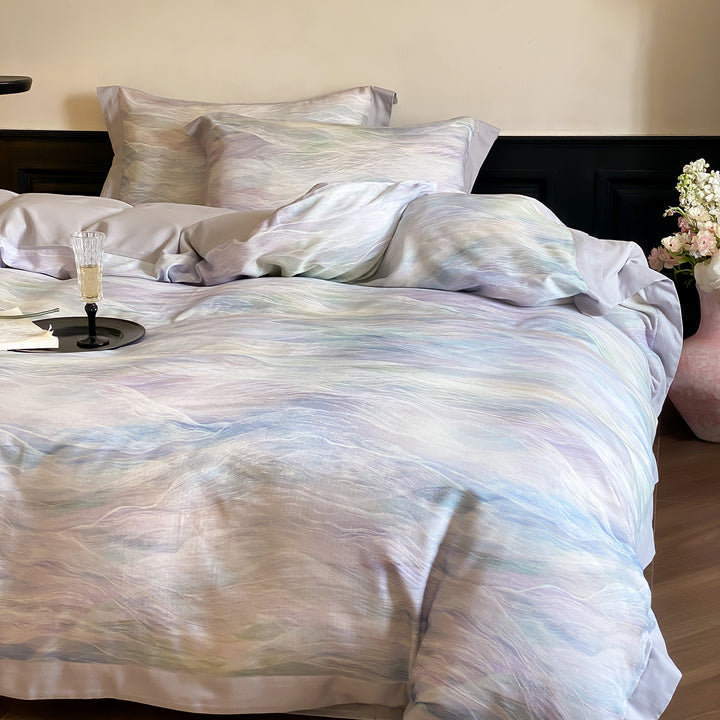 Aquarell-Effekt Baumwollsatin Bettbezug Set mit verstecktem Reißverschluss und Eckenbändern