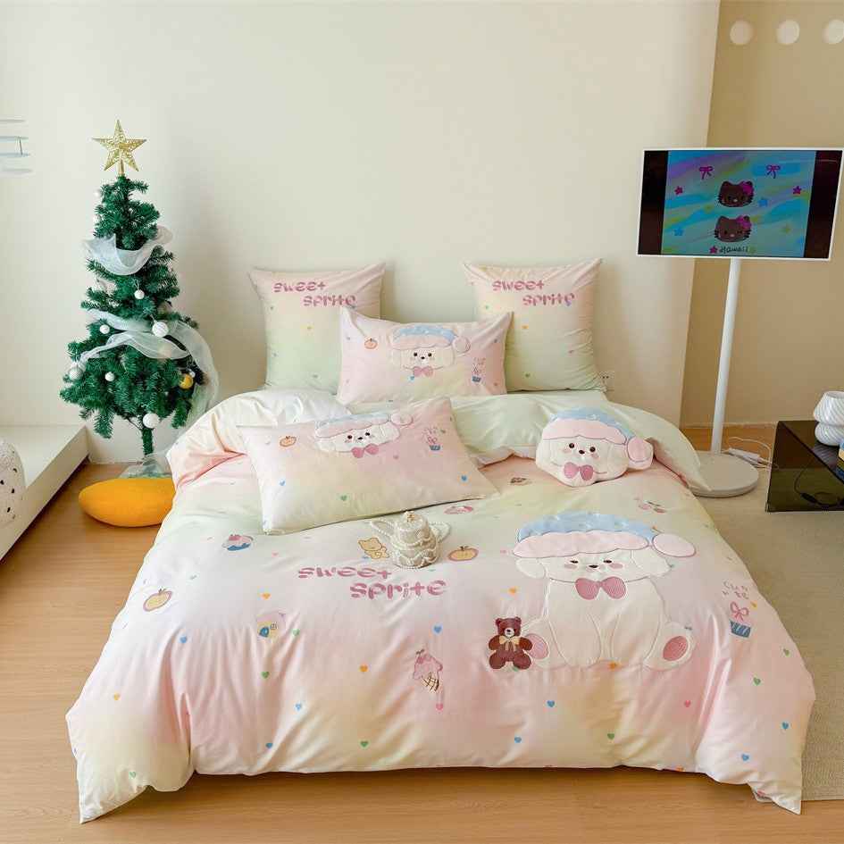 Kinderbettwäsche-Garnitur mit applizierten Schaf- und Teddydetails