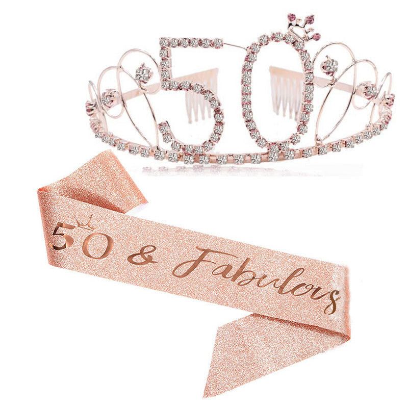 Damen Glitzernde Tiara mit festlichem "50 & Fabulous"-Design Karnz