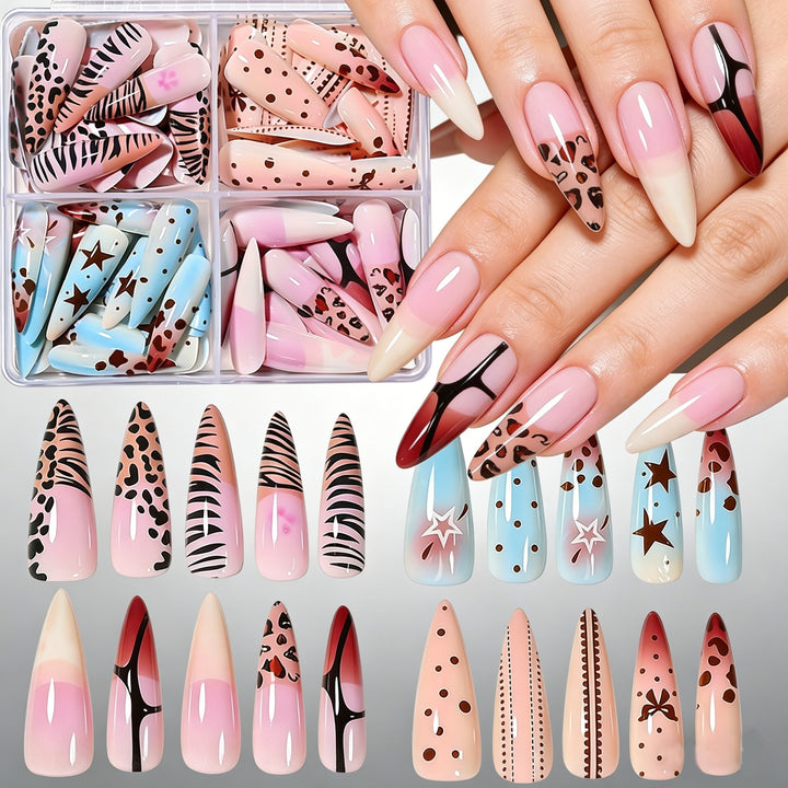 Künstlerisches Langes Stiletto Press-On Nagelset Karnz
