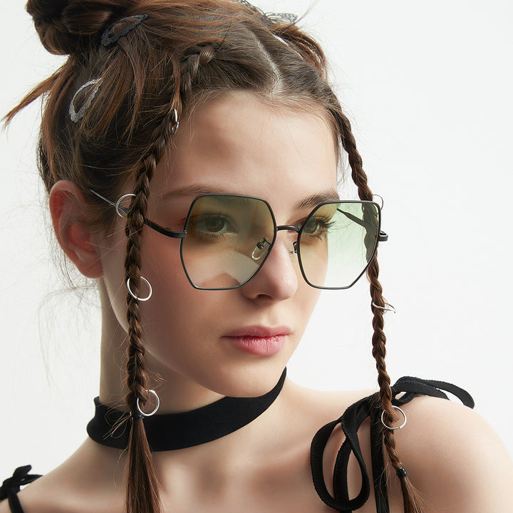 Damen modische hexagonale Sonnenbrille mit UV-Schutz Karnz