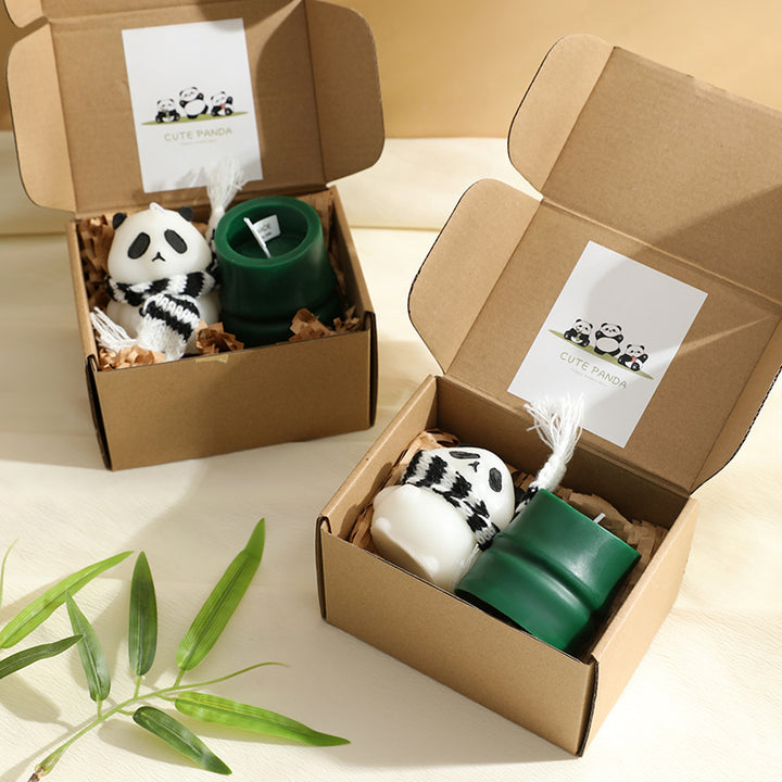Panda Skulpturierte Duft Sojawach Kerze Geschenkset mit Silikonhalter & Strickschal
