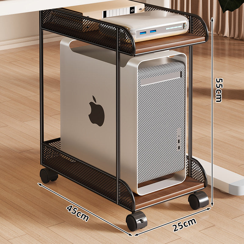 Mobiler Desktop-CPU-Turmständer mit Mesh-Seitenwänden, Holzsockel und arretierbaren Rollen