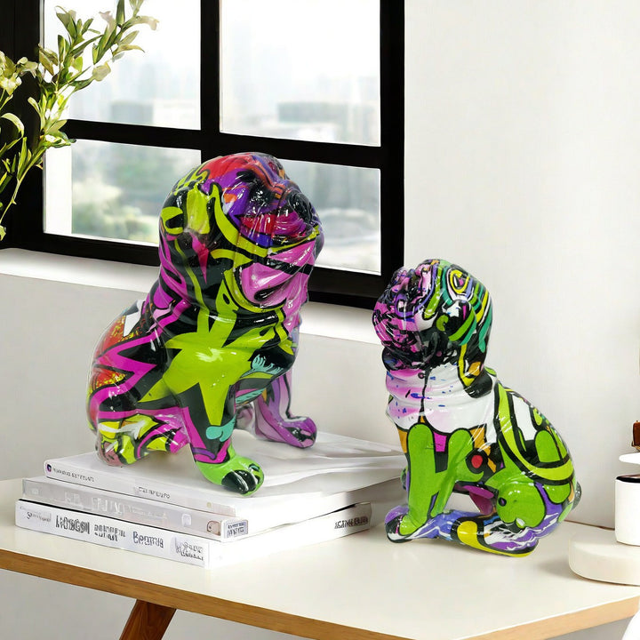 Kreative Bulldoggenfigur aus handbemaltem Kunstharz Karnz