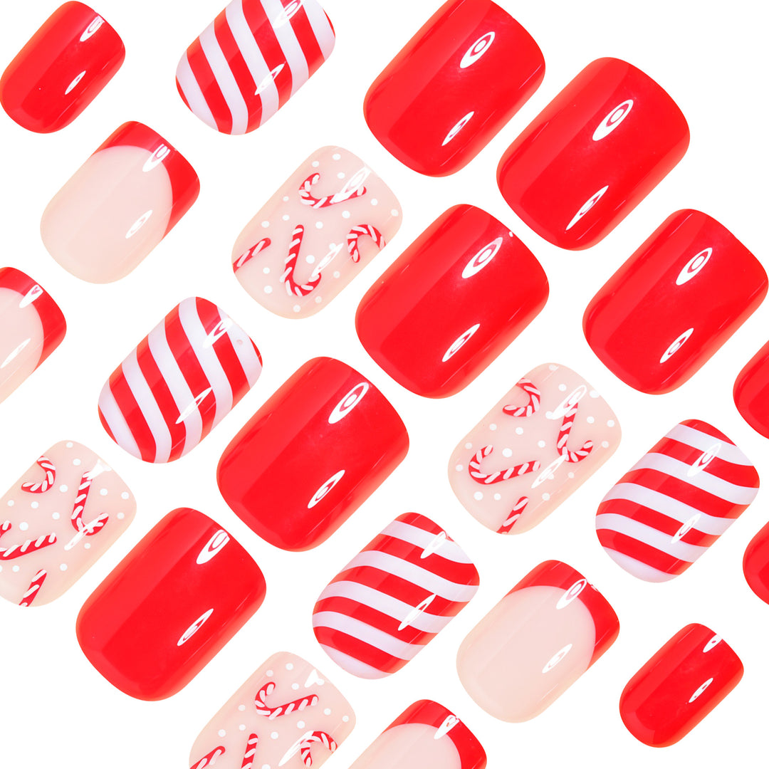Festliches Zuckerstangen Press-On Nagelkunst Set Karnz