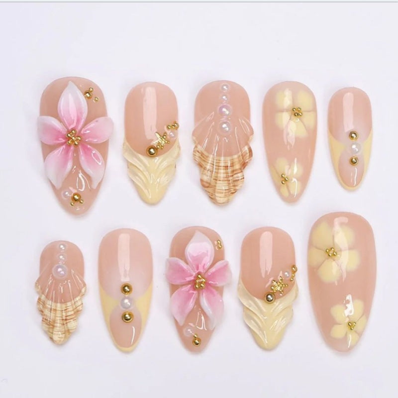 Dekorativer Floral Press-On Nagelset Karnz