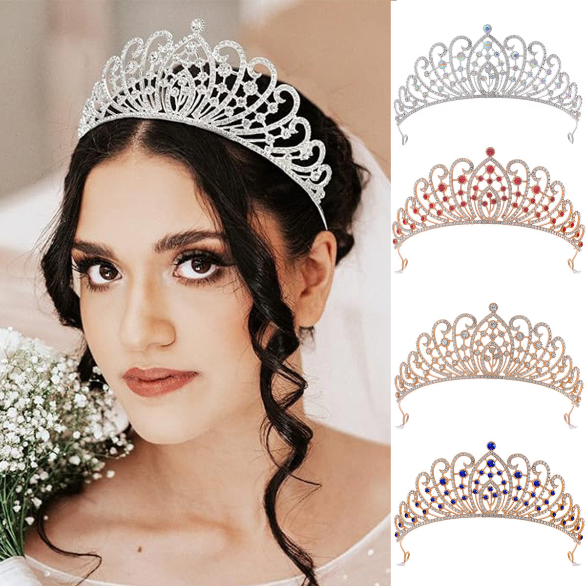 Damen Elegante Strass-Tiara mit floralen Details Karnz