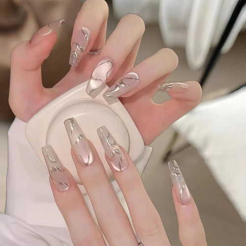 Elegantes Marmor-Effekt Press-On Nagel-Set