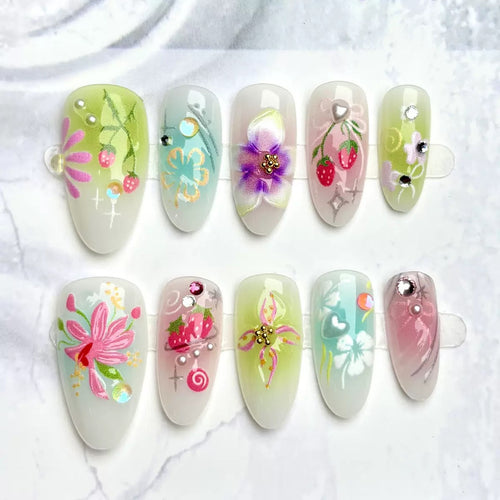 Künstlerisches Floral Press-On Nagelkunst Set