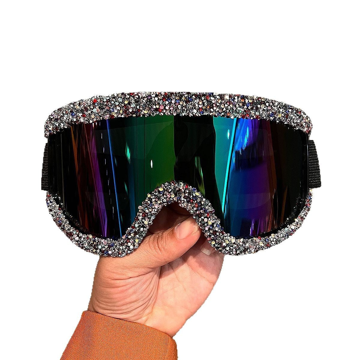 Damen glamouröse Skibrille mit funkelndem Kristallrahmen Karnz