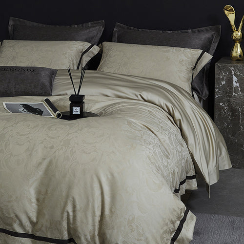 Luxuriöses Satin-Bettwäsche-Set mit Jacquard-Blumenmuster und verdecktem Reißverschluss