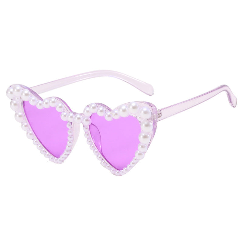 Damen Herzförmige Sonnenbrille mit perlverziertem Rahmen Karnz