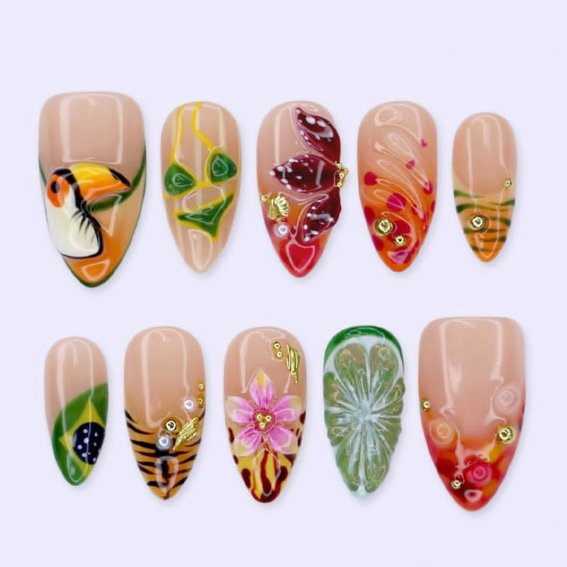 Künstlerisches Tropisches Press-On Nagelset Karnz