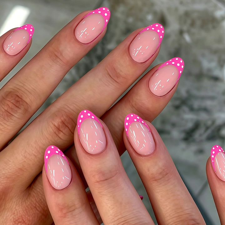 Künstlerisches Polka-Dot-Französisch-Spitzen-Nagelset Karnz