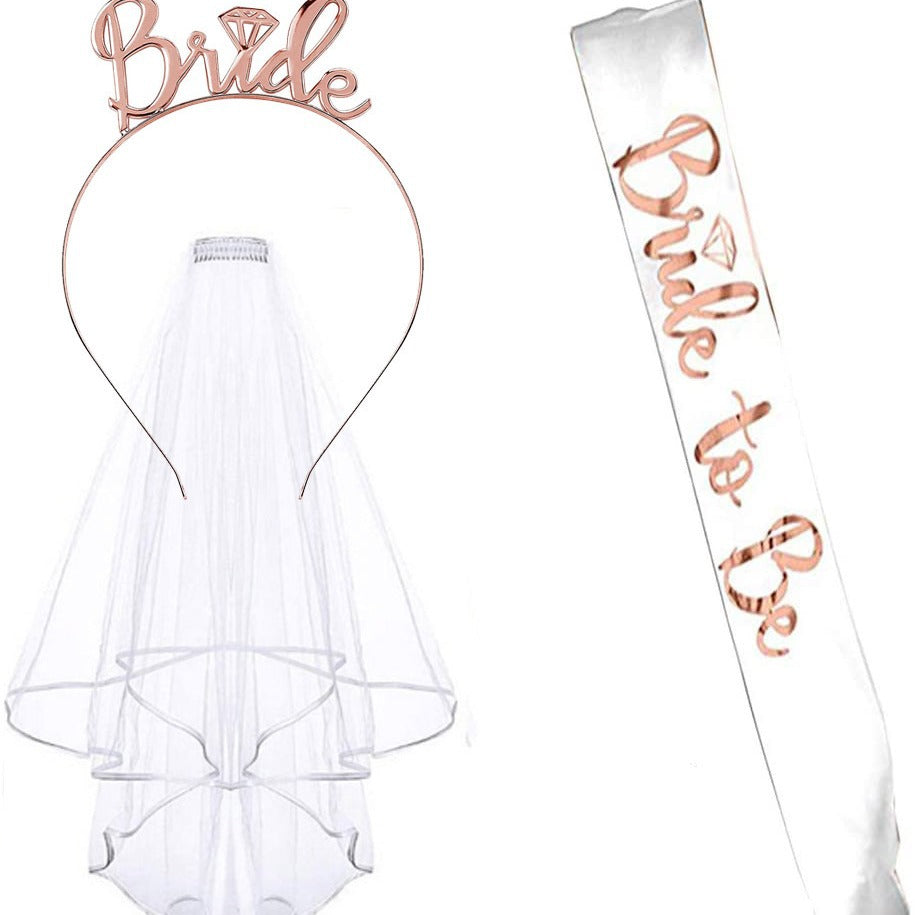 Damen Braut-Accessoires Set mit schimmerndem Schleier und personalisiertem Sash Karnz