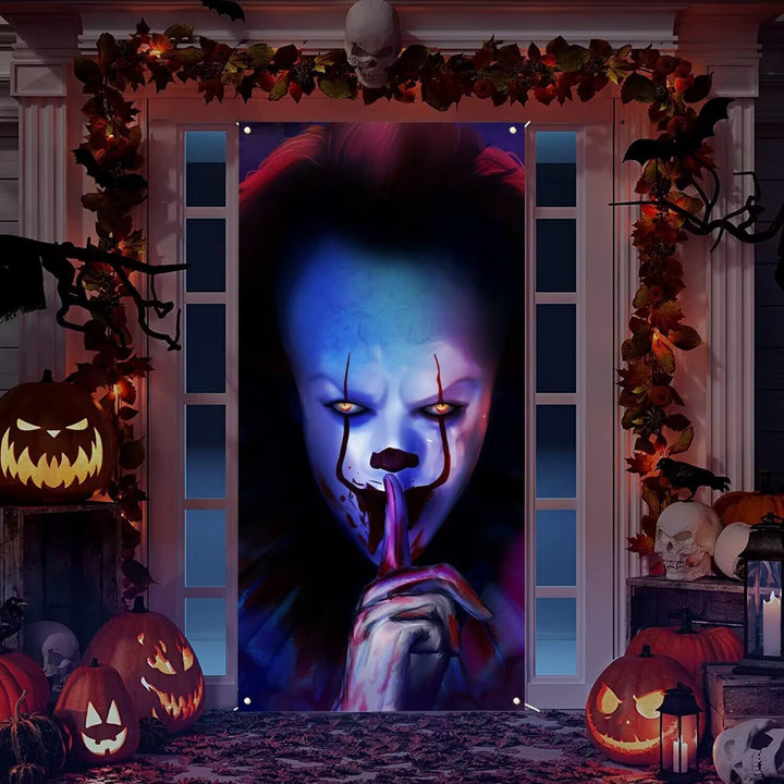 Halloween-Türposter mit großformatiger Grim-Reaper-Illustration und wiederverwendbarem PVC-Planenstoff