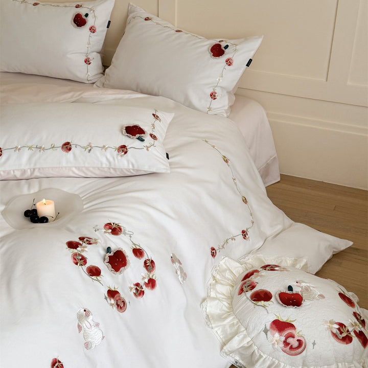 Besticktes Luxus-Baumwollsatin-Bettbezug-Set
