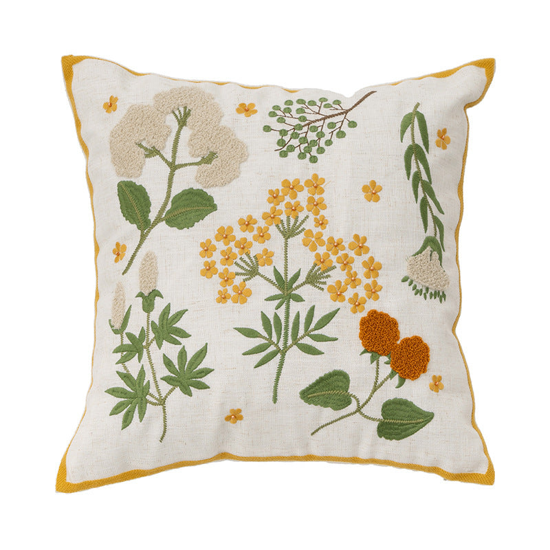 Handgetufteter quadratischer Dekokissenbezug mit floraler Chenille‑Applikation