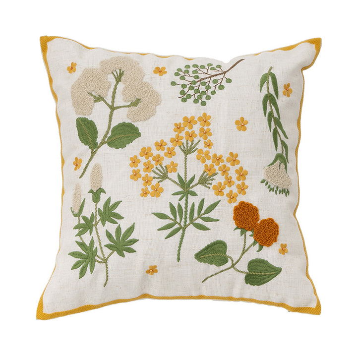 Handgetufteter quadratischer Dekokissenbezug mit floraler Chenille‑Applikation