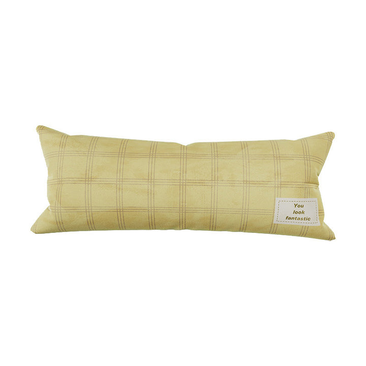 Plush Striped Lumbar Support Throw Pillow with Motivational Patch
