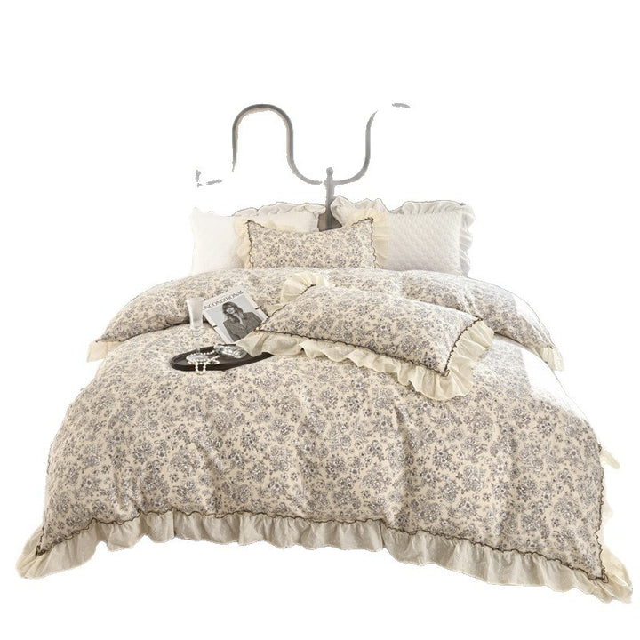 Vintage Floral Ruffled Bettbezug Set mit Swiss-Dot Rüsche