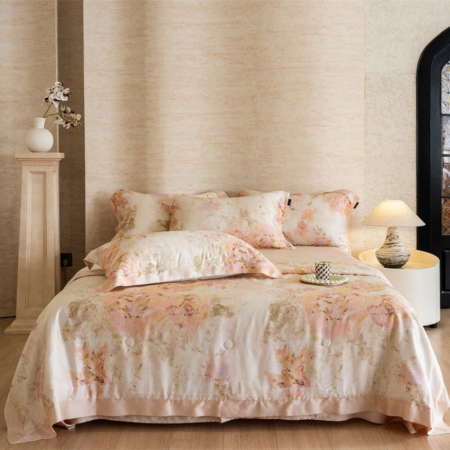 Bettwäsche-Set mit Aquarell-Blumenprint und feinem Baumwollsatin-Finish