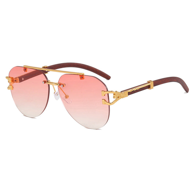 Damen modische Piloten-Sonnenbrille mit luxuriösen Metallakzenten und Holzdetails Karnz