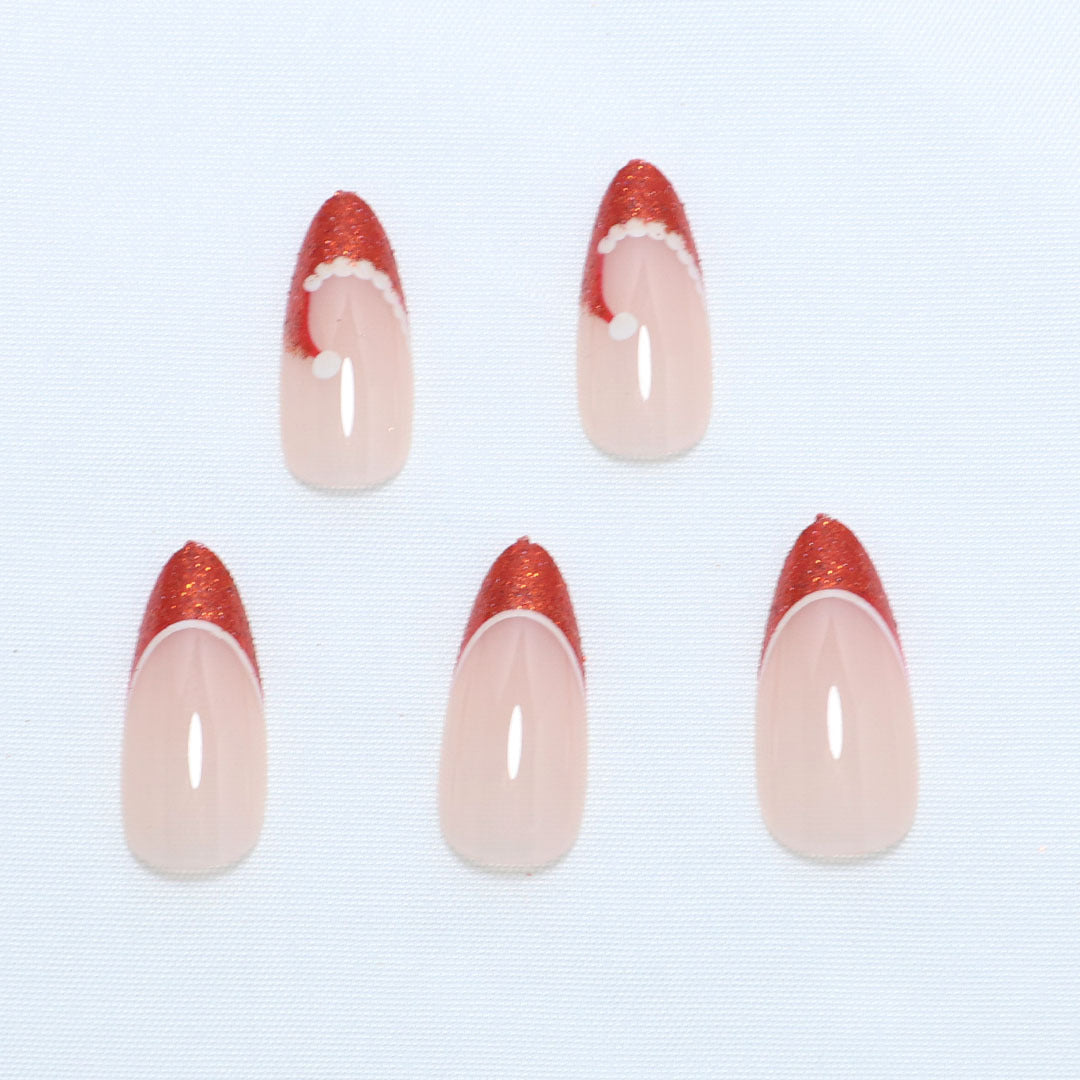 Künstlerische French Tip Press-On Nägel mit Glitzerakzenten Karnz
