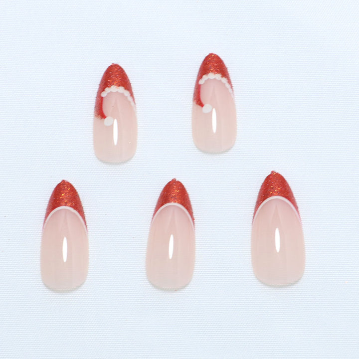 Künstlerische French Tip Press-On Nägel mit Glitzerakzenten Karnz
