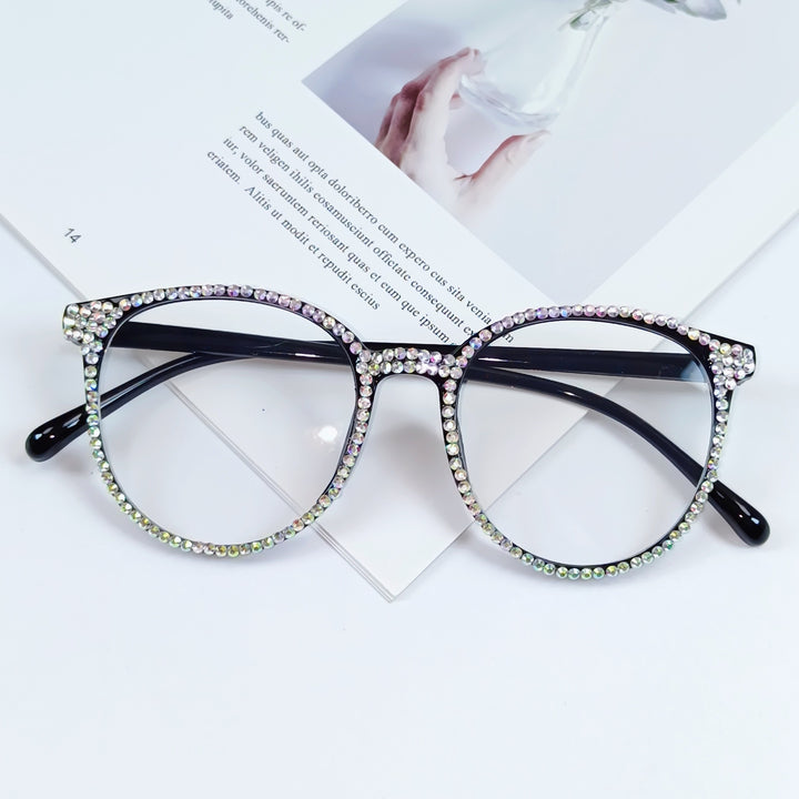 Damen Stylische Katzenaugen-Brille mit funkelndem Strassbesatz Karnz
