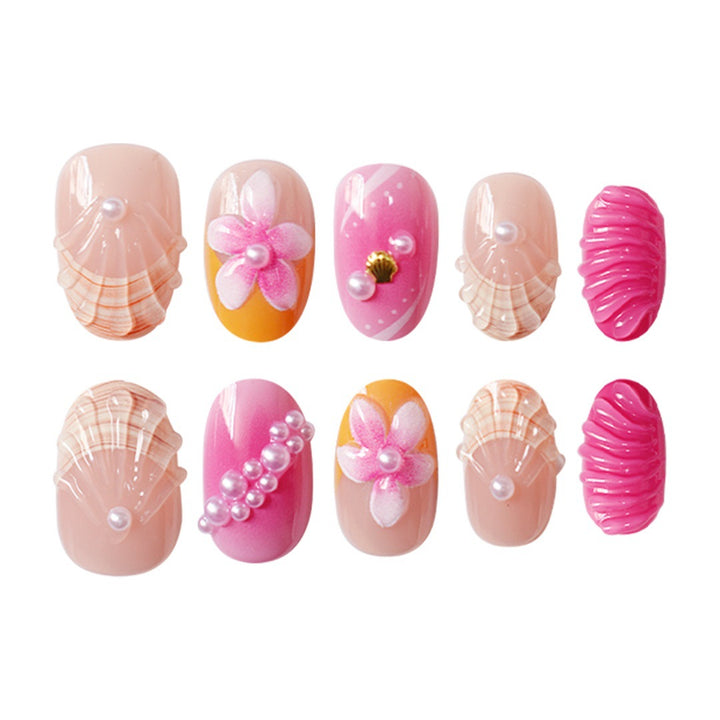 Künstlerisches von Muscheln inspiriertes Press-On-Nail-Set Karnz