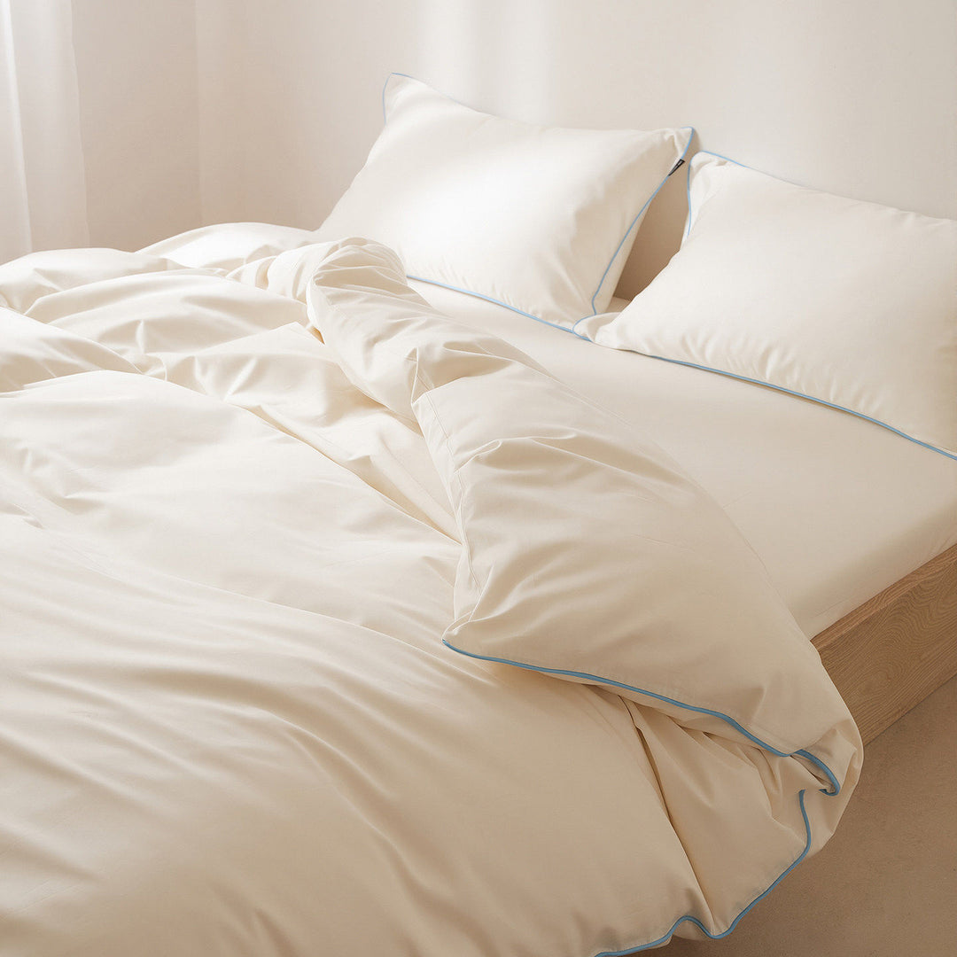 Luxus Baumwoll-Satin Bettbezug Set mit kontrastierender Paspel und verdecktem Verschluss