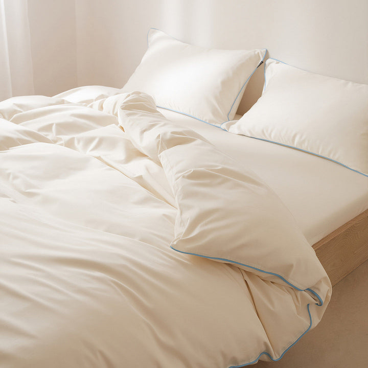 Luxus Baumwoll-Satin Bettbezug Set mit kontrastierender Paspel und verdecktem Verschluss