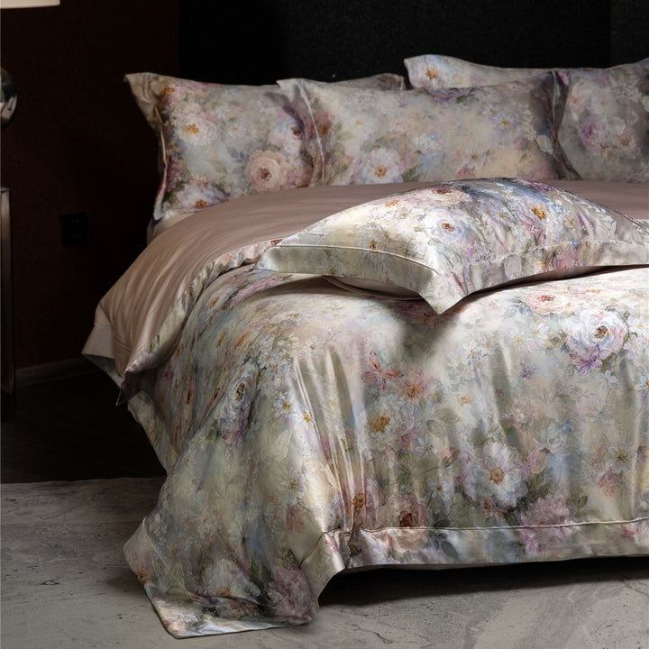 Florales Satin Jacquard Bettbezug Set mit Kissenbezügen
