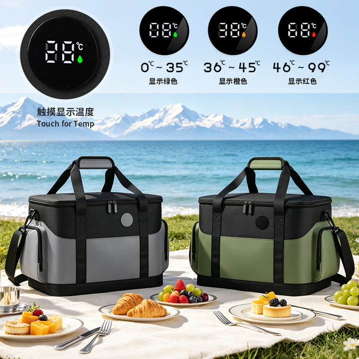Isolierte Lunch-Kühltasche mit Seitentaschen und verstellbarem Schulterriemen Karnz