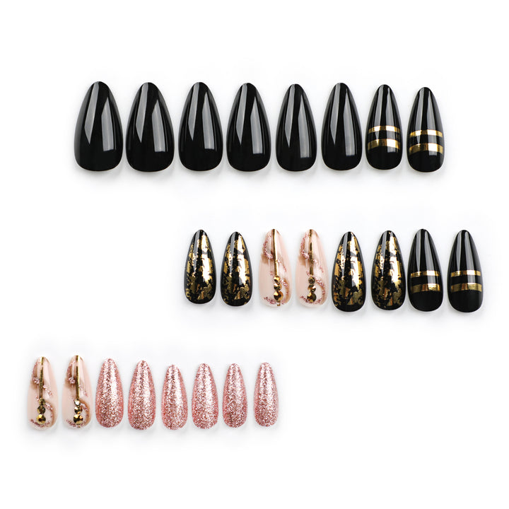 Glamouröse Stiletto-Nägel mit goldenen Akzenten Karnz