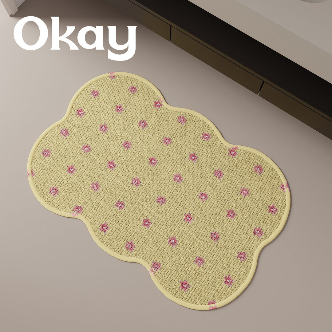 Cloud-Shaped Low-Pile Decorative Absorbent Bath and Entry Rug with Raised Floral Tuft Dots