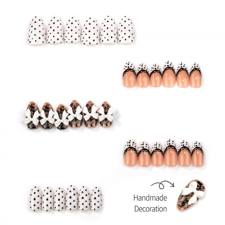Elegantes Polka-Dot- und Spitzen-Presse-Nagel-Set