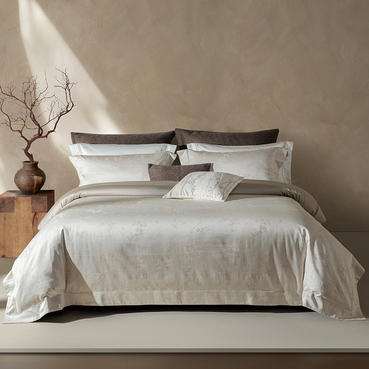 Serene Jacquard Satin Bettbezug Set mit verstecktem Reißverschluss und Eckenbändern