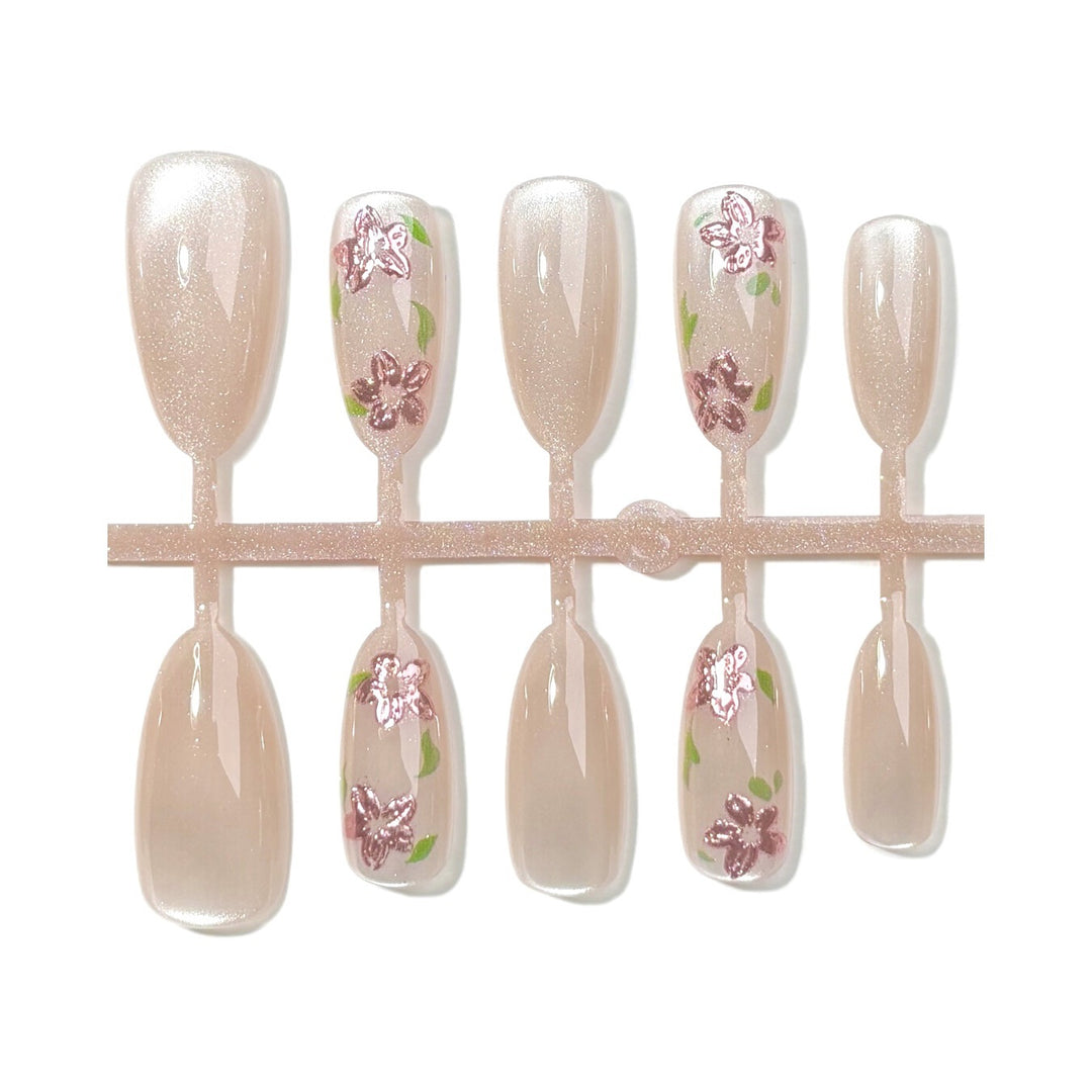 Elegantes Florales Akzent Press-On Nail Set