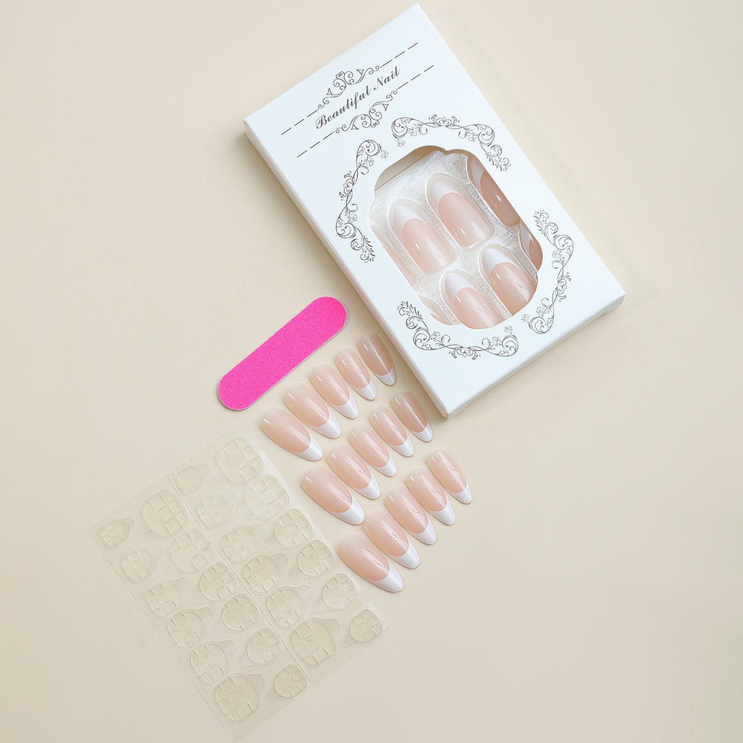 Press-On Nagelset mit französischem Spitzendesign Karnz